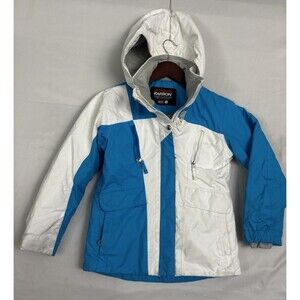 Karbon Girls Youth Size 10 Ski Jacket Blue White Hooded Insulated Snow Coat